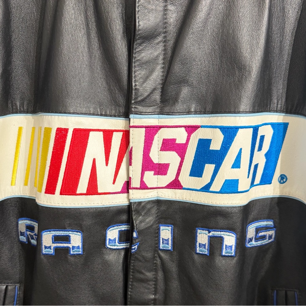 Vintage NASCAR Racing Leather Jacket JH Design 2XL Blue/Black Embroidered - Picture 2 of 10